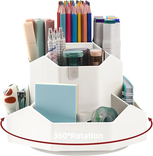 EDENMS Soporte para lápices de escritorio, 9 ranuras organizador de escritorio giratorio de 360, organizador de escritorio para almacenamiento de