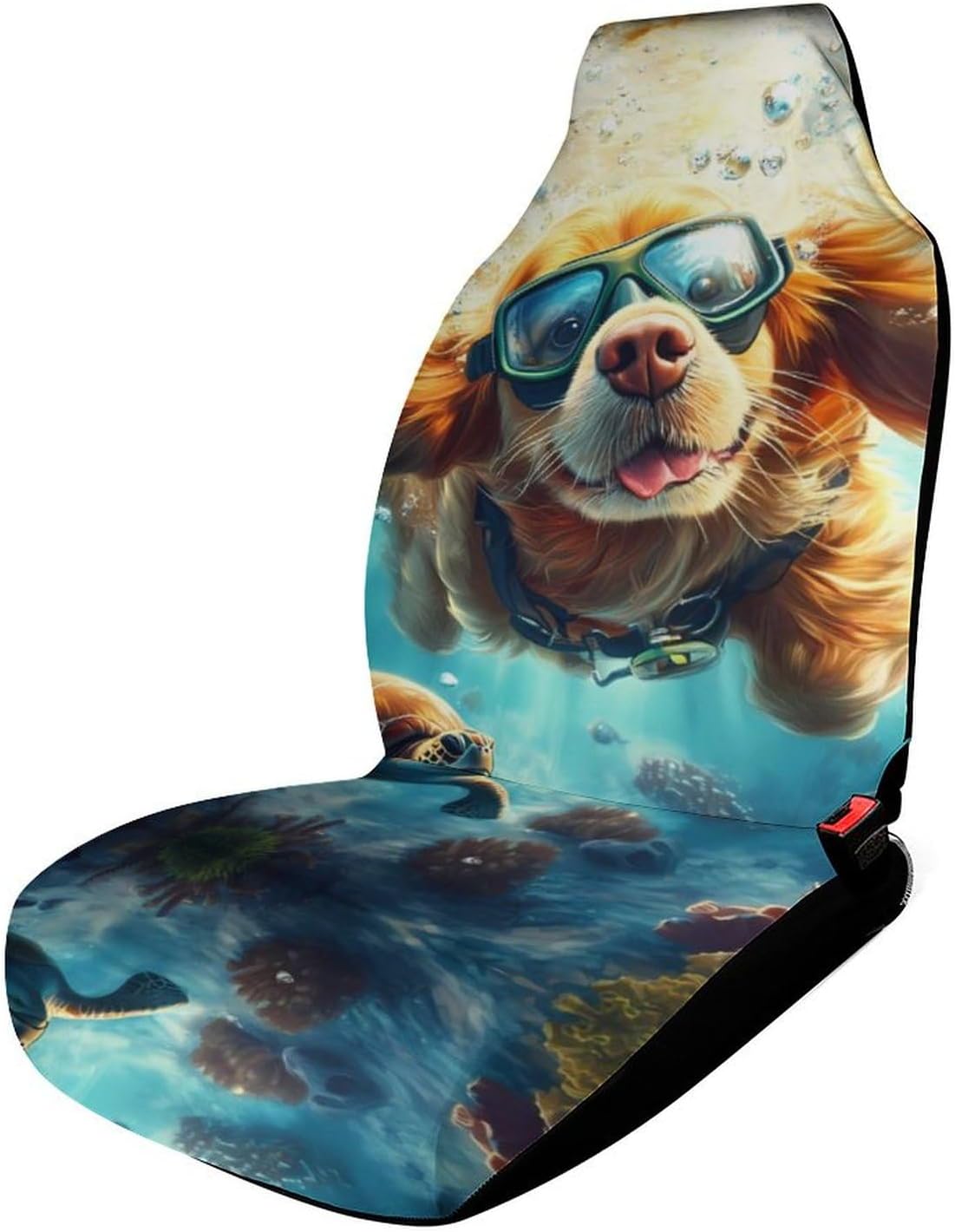 Retriever Dog Undersea Diving Car Seat Covers Universal Car Front Seats Protector Auto Interior Accessories 2PCS