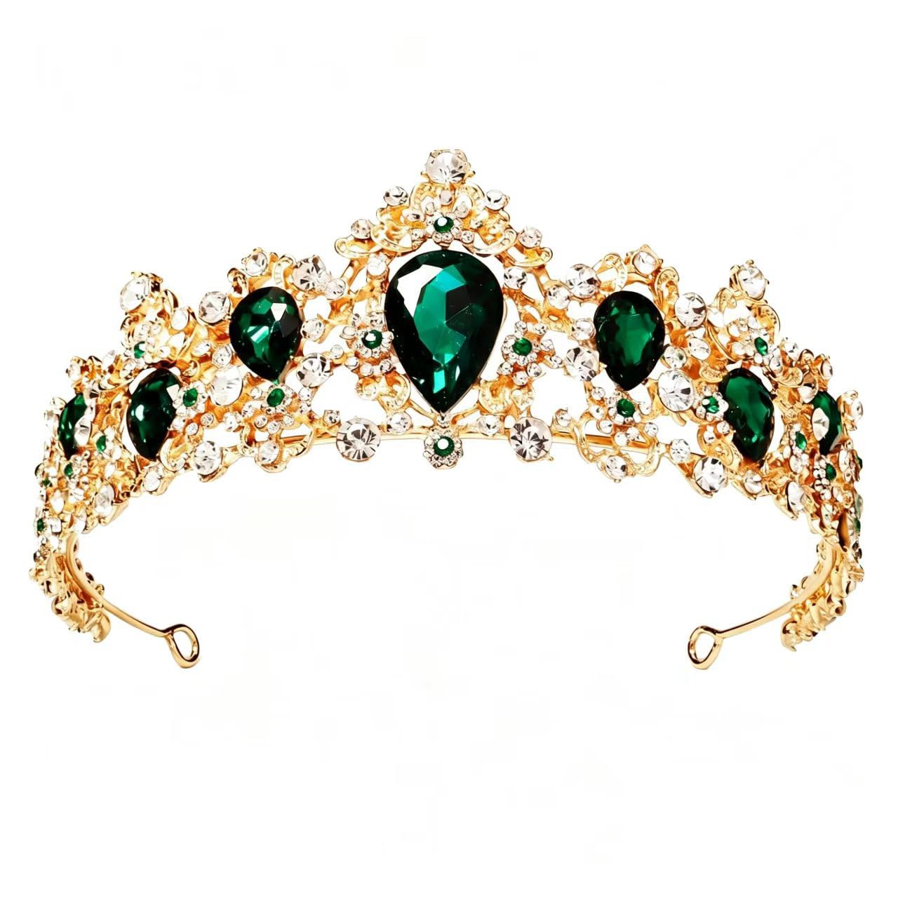 Caelumdecor Women's Green New Crown Tiara Rhinestone Hair Accessories Antique Bridal Headpiece
