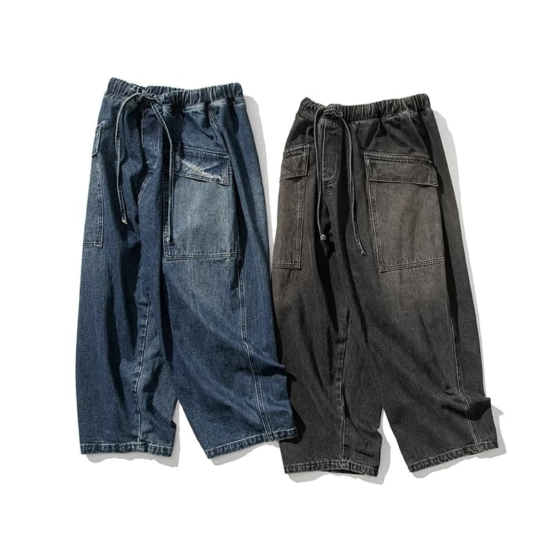 Autumn Men Baggy Jeans Vintage Plain Pants Casual Wide Leg Loose Fit Denim Hip Hop Straight Trousers 6