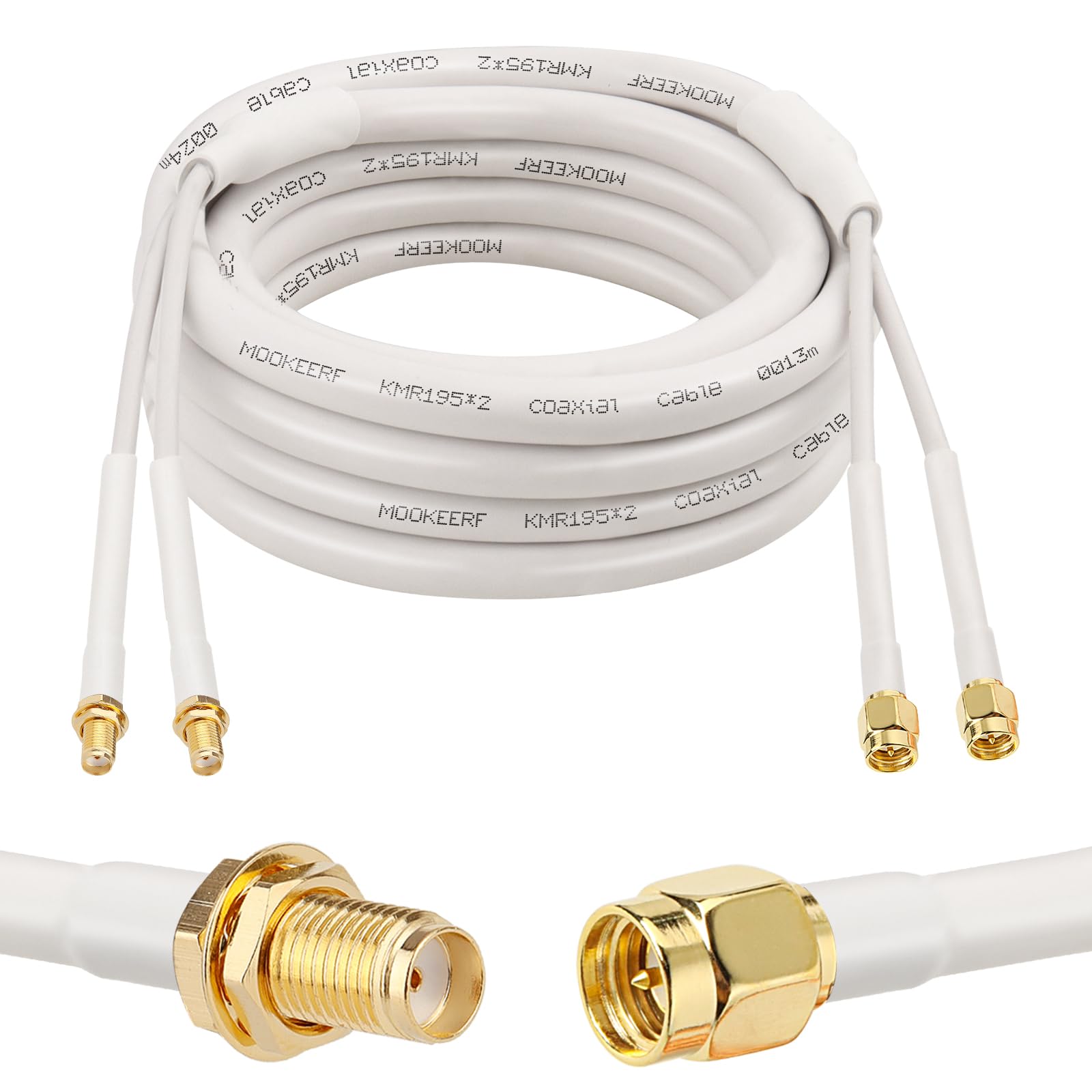 MOOKEERF Câble d'extension SMA – Câble coaxial SMA mâle vers SMA femelle ultra faible perte double KMR195 avec connecteur SMA pour routeurs cellulaires 5G, passerelles, points d'accès