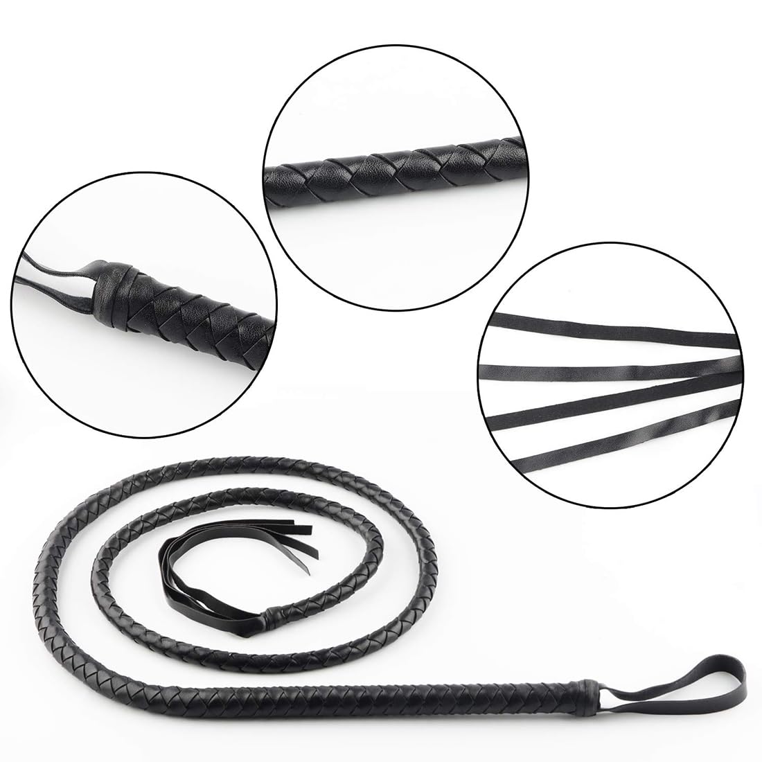 Indiana Jones - Frusta in vera pelle nero 1,9 m di lunghezza, frusta per equitazione, Indiana Jones Style Bull Whip in vera pelle nera, frusta da gioco per giochi da camera, Frusta da gioco BDSM