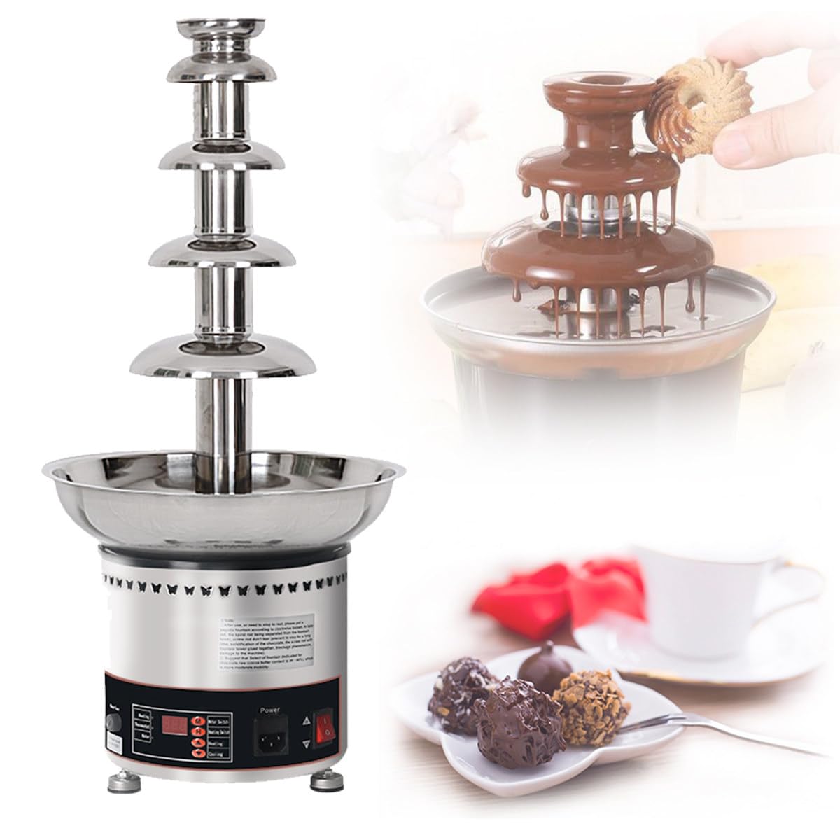 ASerZenith 4/5/6/7 Tiers Large Capacity Chocolate Fountain Machine,Commercial Chocolate Fondue Waterfall With Temperature Control,Sauce Heater For Party Restaurant,5Tier