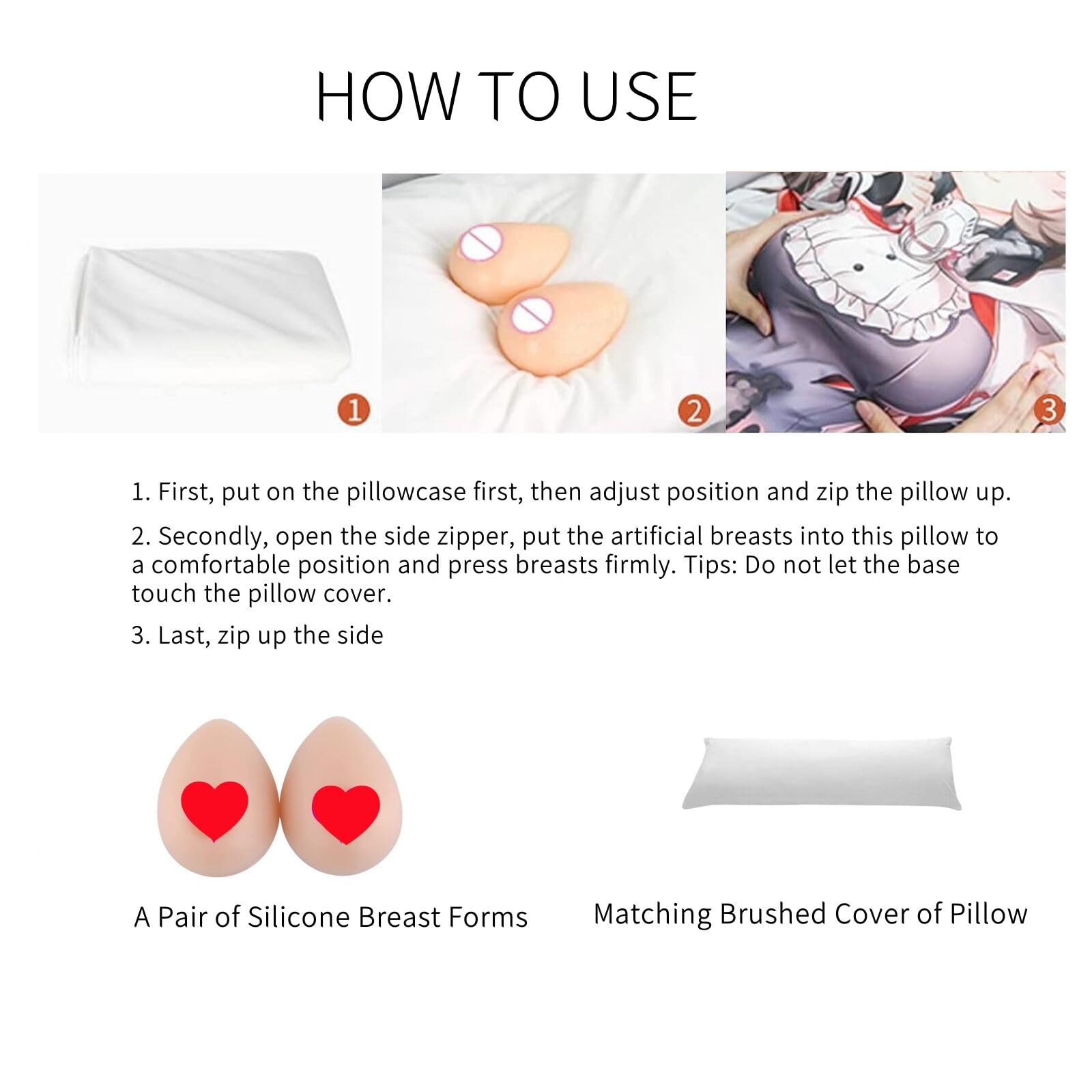 Kit de prothèse Mammaire en Silicone pour Daki Housses d'oreiller pour Le Corps Anime, Forme de Goutte d'eau avec Housse d'oreiller pour Le Corps étreignant 160x50 cm, (B Cup, 600g/paire)