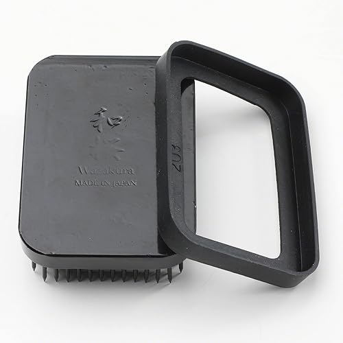 Miniatura 4 de Wazakura Soporte de flores japonés negro Ikebana Kenzan rectangular cuadrado, hecho en Japón, herramienta de rana de alfiler floral - (3.2 pulgadas