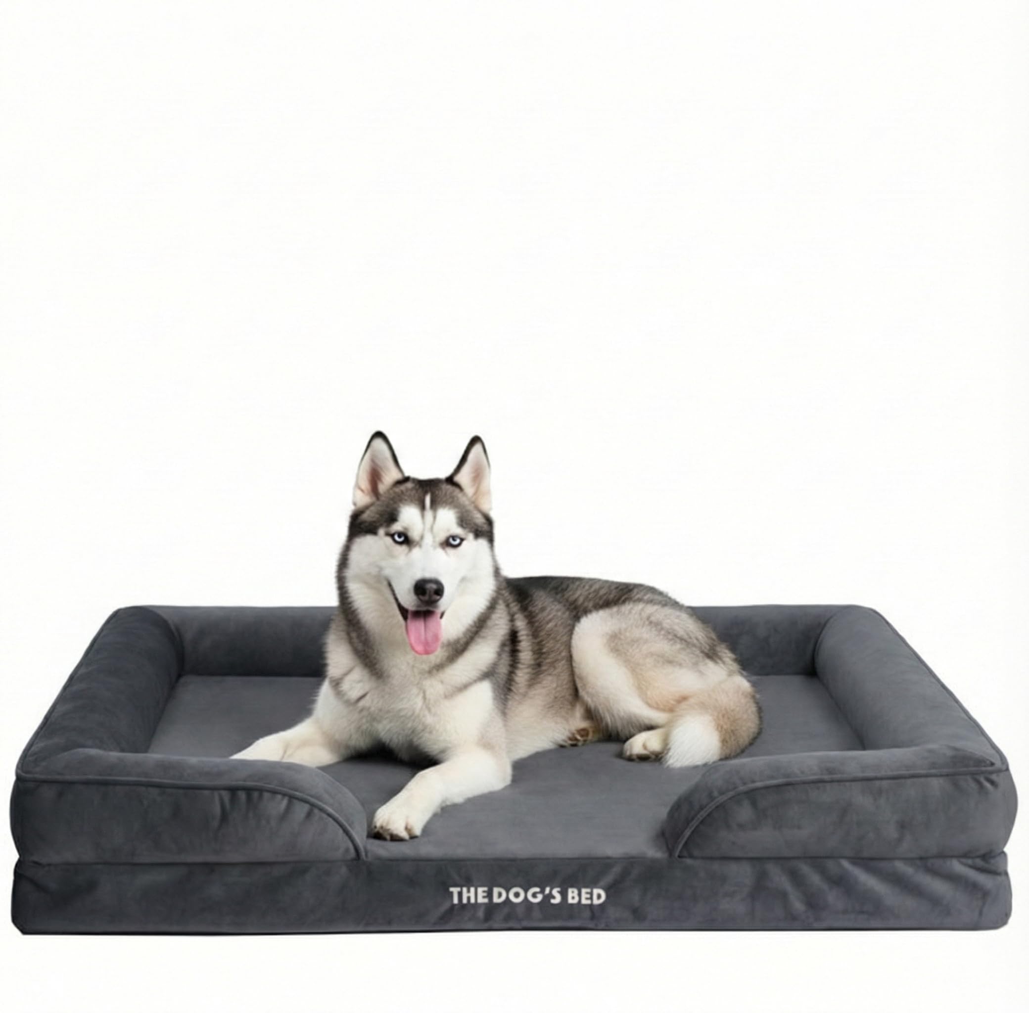The Dog’s Bed Orthopaedic Dog Bed with Bolsters, Removable Cover, CertiPUR-Certified Foam, Plush Fabric, Grey, XL