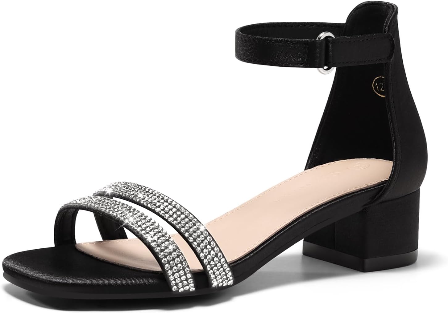 Coutgo Girls Dress Shoes Sandals Chunky Low Heels Rhinestone Strap Flower Girl Wedding Party Shoes
