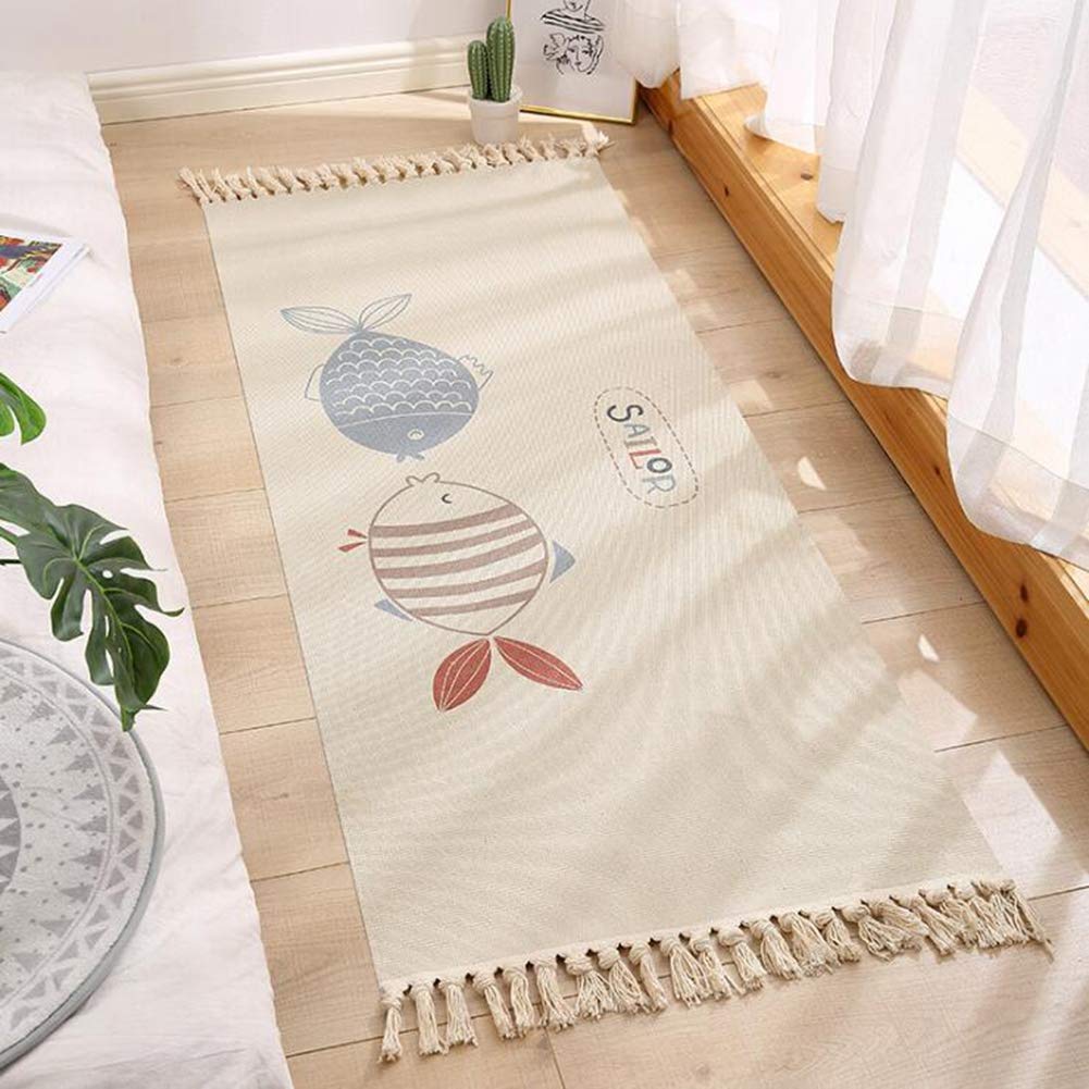 Tapis vintage en coton tissé main pour salon bohème et déco chambre