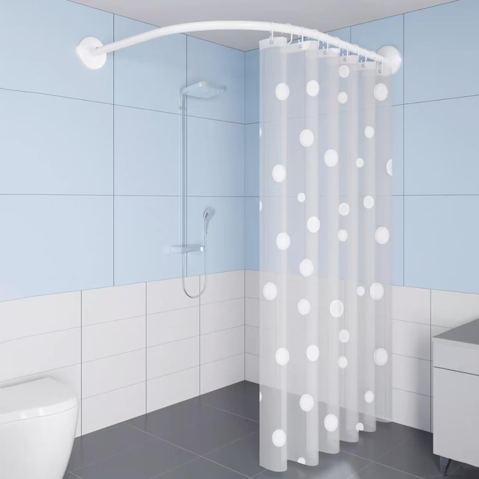 GLDYTVF L-Shaped Adjustable Pressure Shower Curtain Rod Stainless Steel Corner Tension Pole for Bathroom & Changing Room Easy Install Space-Saving Solution