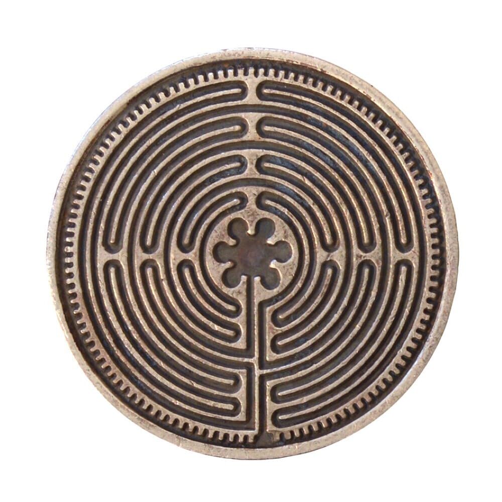 Saraswati 'Good Luck Coin "Labyrinth Chartres” Copper Tin-Plated 4 Cm