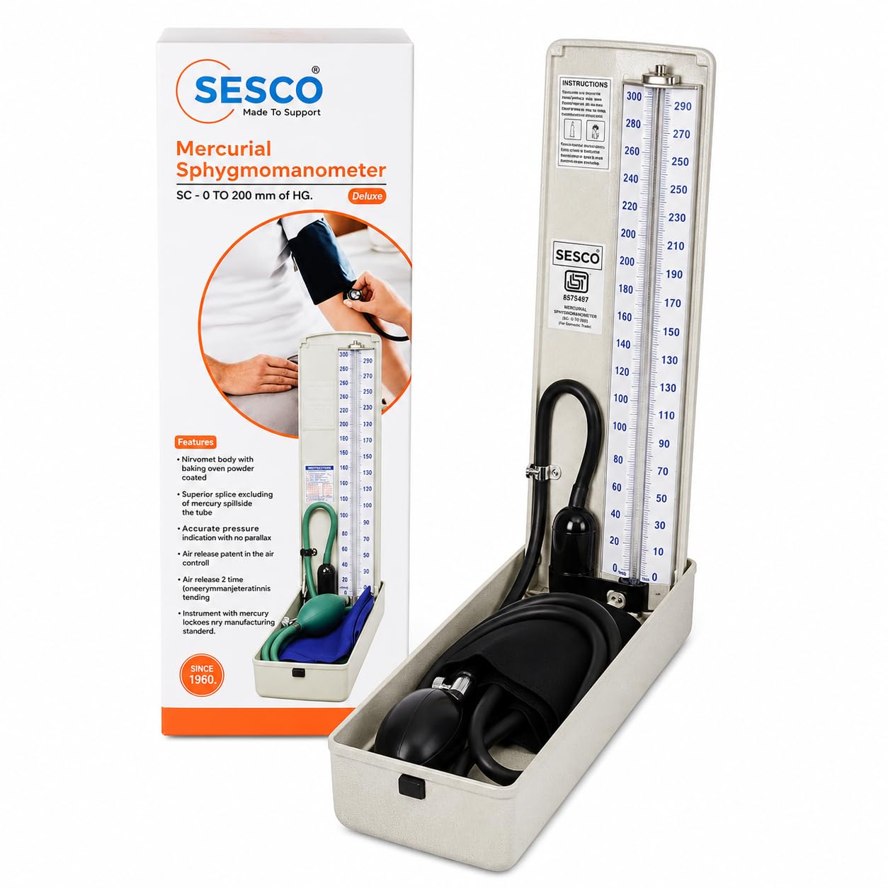 SESCO Mercury Sphygmomanometer Blood Pressure Monitor | Professional Analog BP Machine with Adult Arm Cuff | Clinically Accurate Measurement for Home, Clinic & Hospital Use-image-20