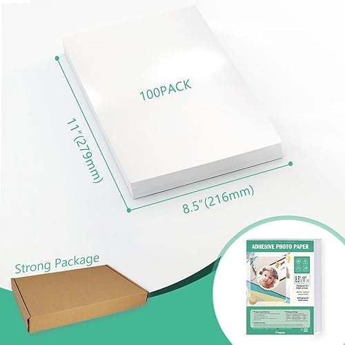Miniatura 7 de Papel fotográfico autoadhesivo de 8.5 x 11, adhesivo fotográfico brillante para impresora de inyección de tinta, paquete de 100 unidades a granel,