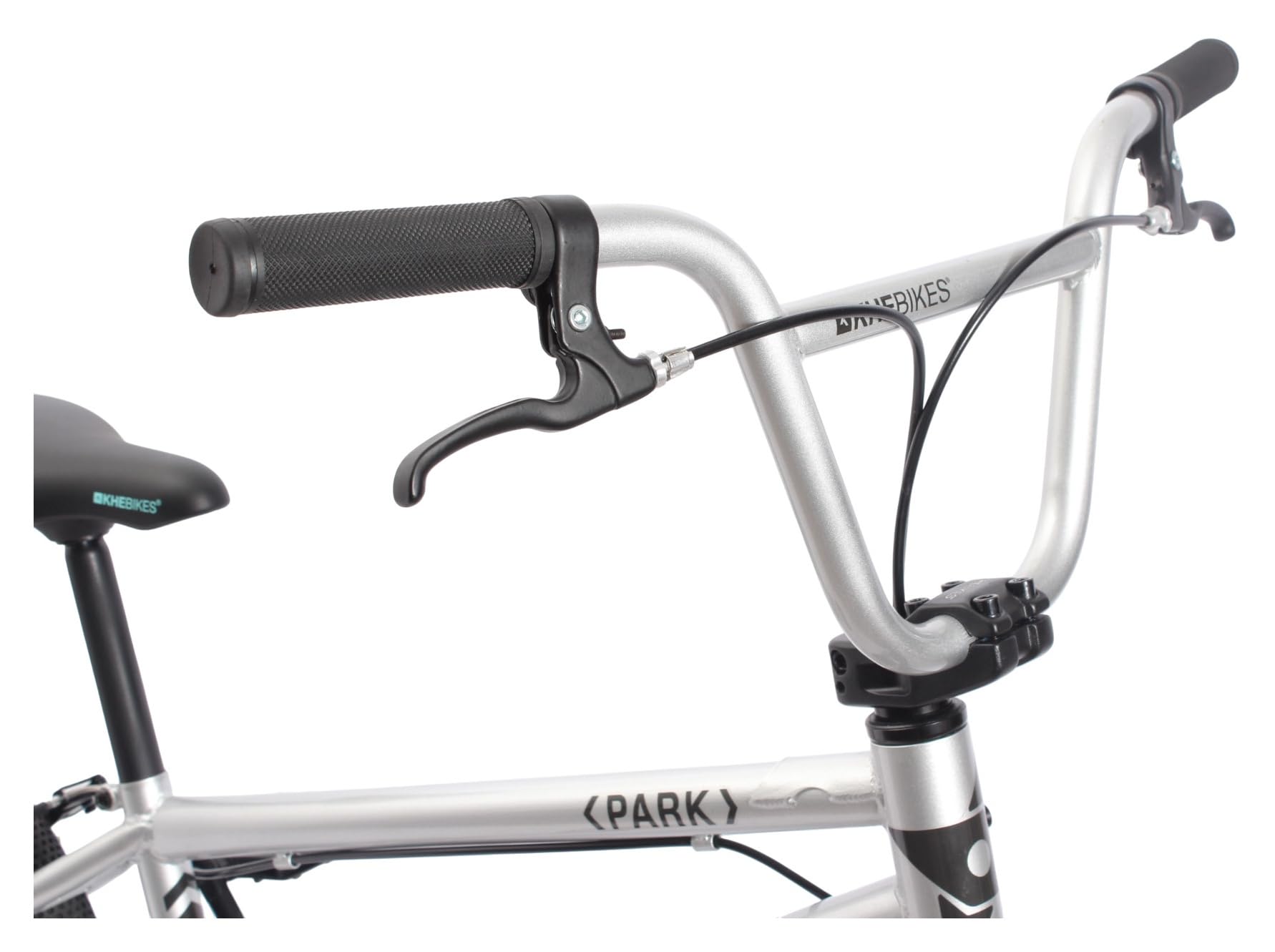 KHE Park Vélo BMX 20", léger, 11,1 kg, Freestyle Bike pour débutants et confirmés, freins en V, tube supérieur de 19,5", argenté/turquoise, modèle 2025