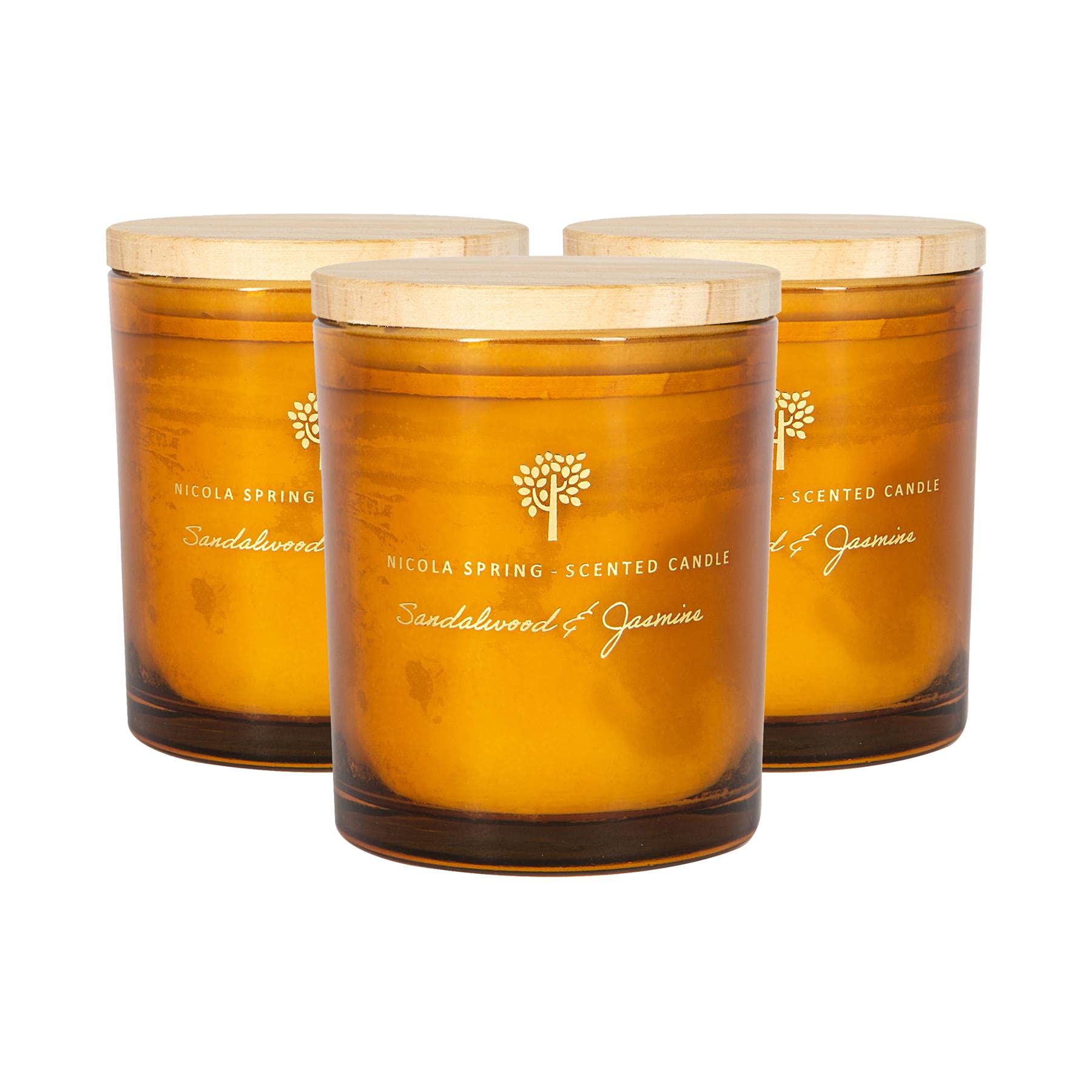 Soy Wax Scented Candles - Sandalwood & Jasmine - 130g - Pack of 3 - Nicola Spring