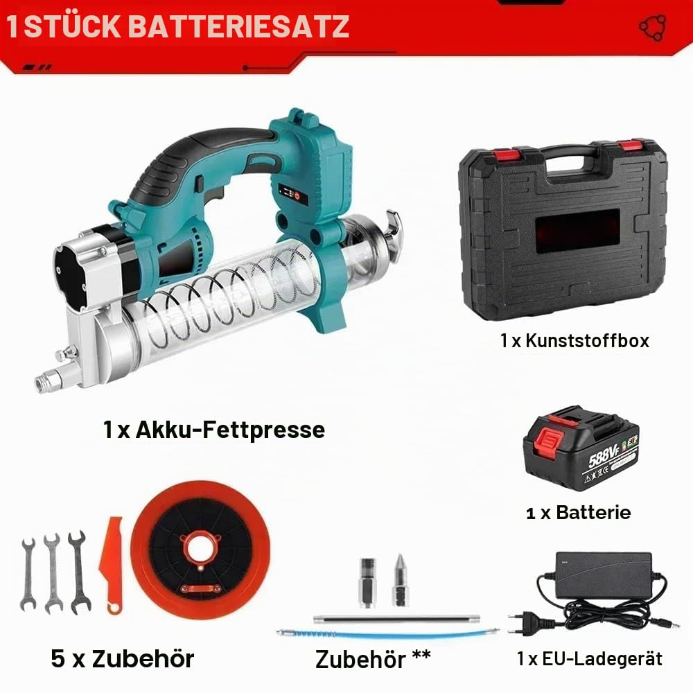 Akku-Fettpresse,Elektrische Fettpresse für Makita 18v Batterie,Fettpresse mit 15000mAh Akku und Zylinder,69MPa Schläuche,Ideale Fettpresse für mechanische Geräte (mit Akku)