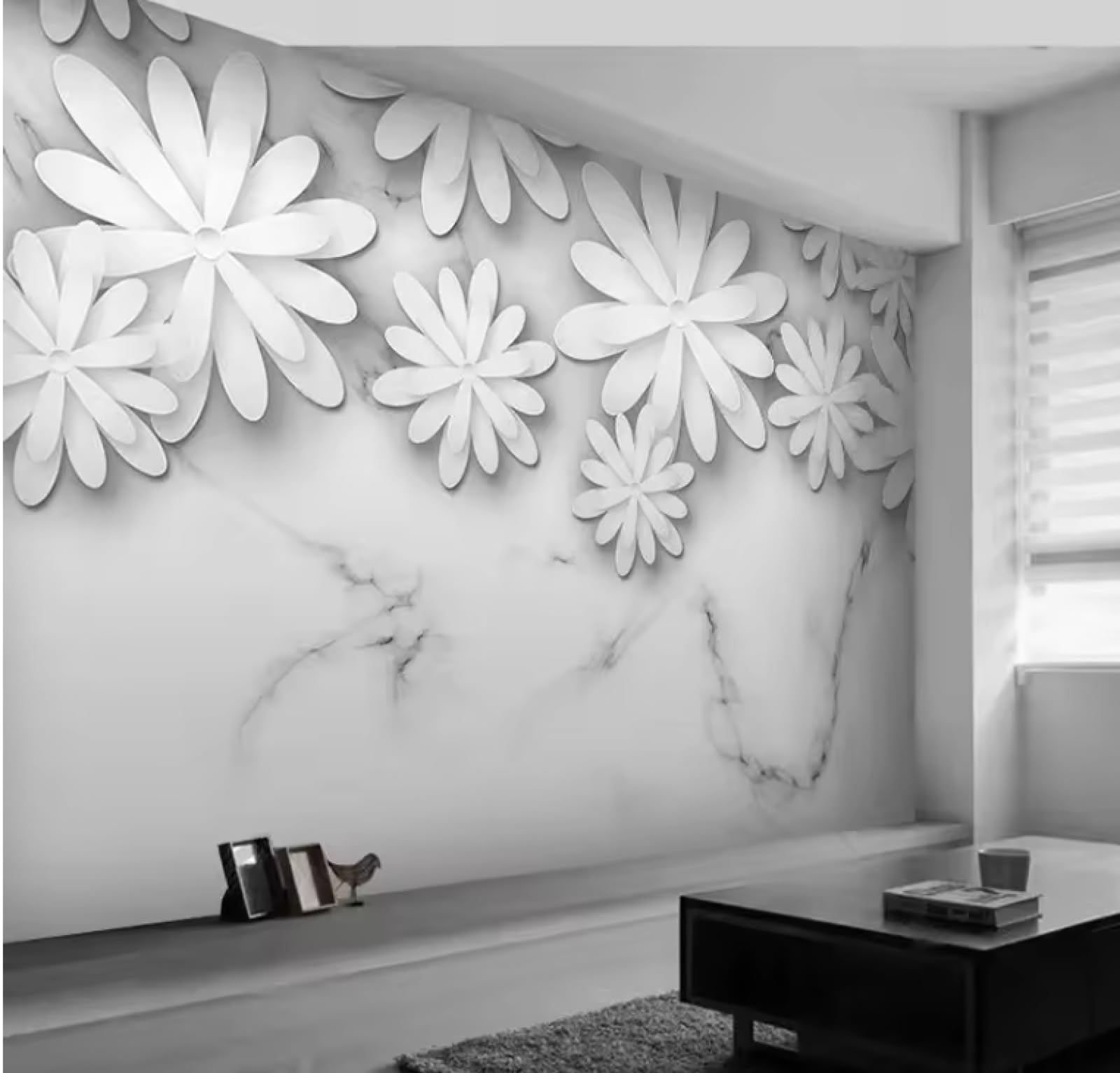 Mural tapeta 3D tapeta geometryczna biały marmur kwiatowy zdjęcie fototapety salon tło dekoracja tapety, 3D, 350 x 245 cm