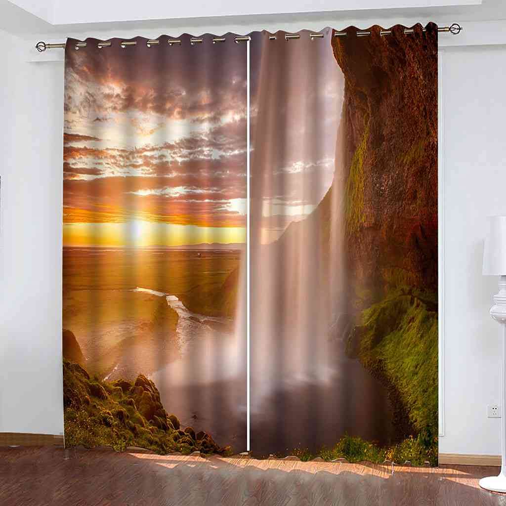 Rideaux Occultants 3D Cascade au Coucher du Soleil | Isolant Thermique 140x160cm