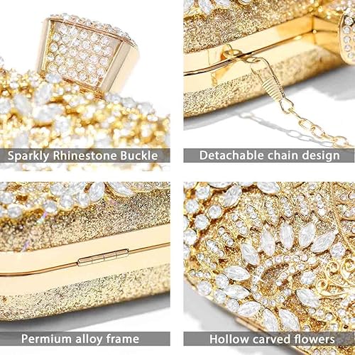 Miniatura 3 de Yokawe Bolso de mano de noche de cristal para mujer bolso de boda de novia bolso de fiesta de diamantes de imitación Negro, Oro, Plateado