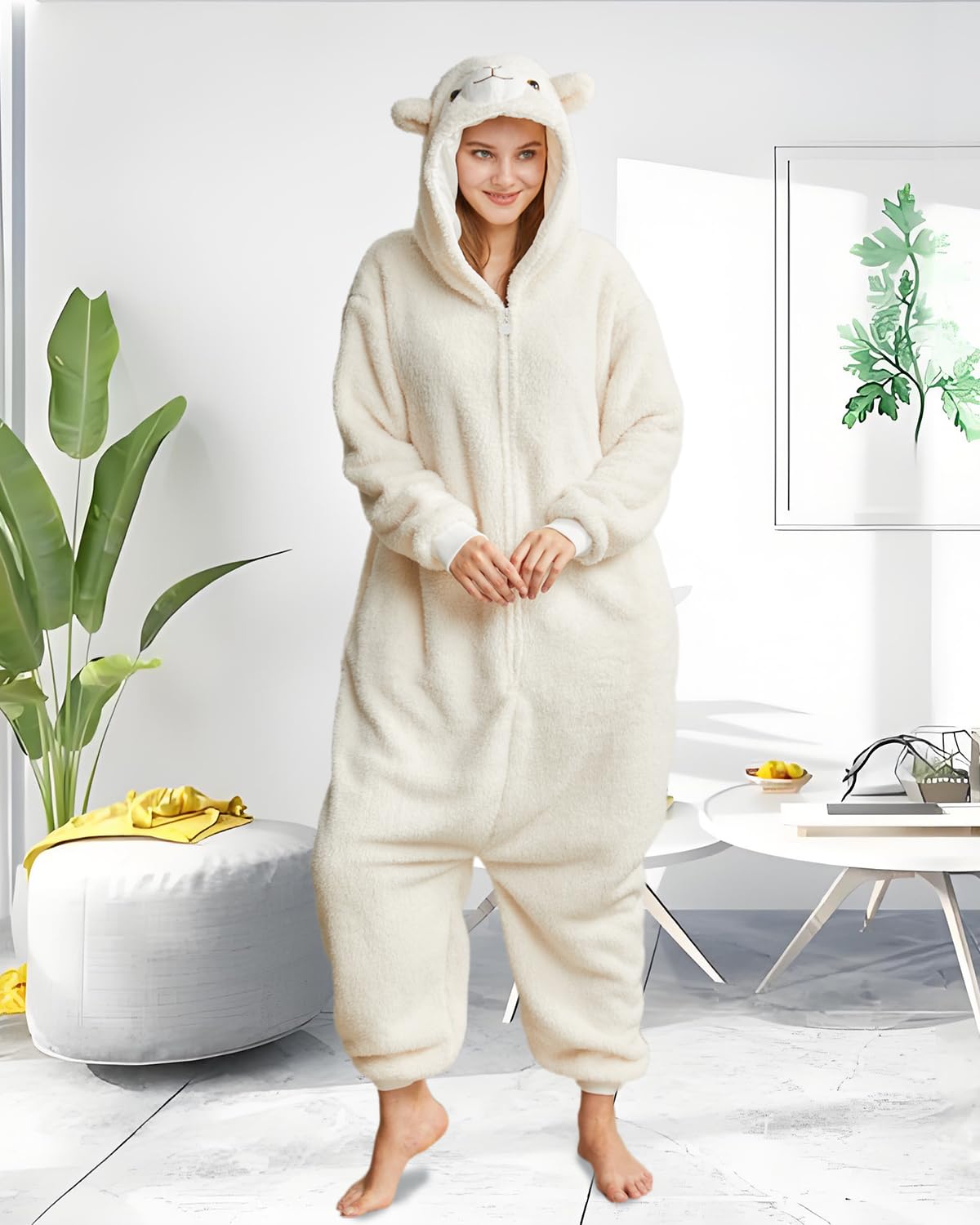 Laahoem Animal Alpaga Pyjama Homme Femme Adulte à Capuche Homme Femme Combinaison Costume Cosplay Vêtements de Nuit