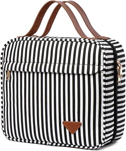 Travel Hanging Makeup Bag Toiletry Bag Waterproof Large Storage for Travel Bathroom Women Men (Black-white)