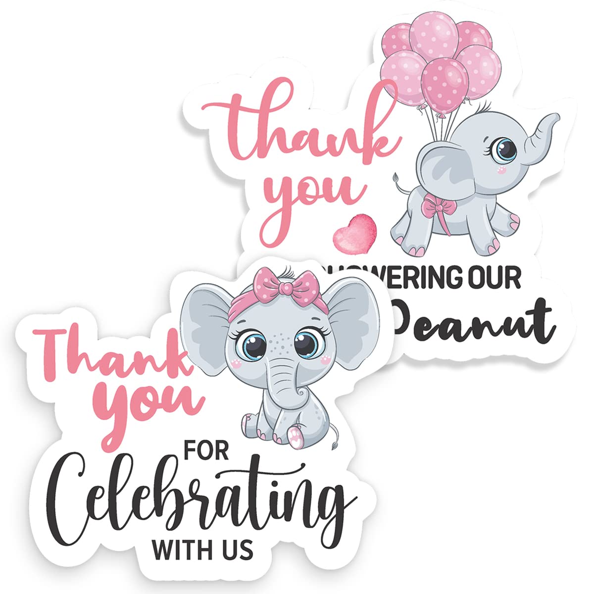Cute Thank You for Celebrating with Us Pink Elephant Girl Shower Thank You Stickers Labels,Elephant Party Sticker for Elephant's Theme Girl Shower Birthday Party Favor Label Decorations