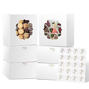 Shallive 8 Pcs Bakery Boxes 6-In with Windows, Cookie Boxes White for Chocolate Covered Strawberries, Treats, Donuts, Cupcakes, and Candy Gift Giving 6x6x3 Inch