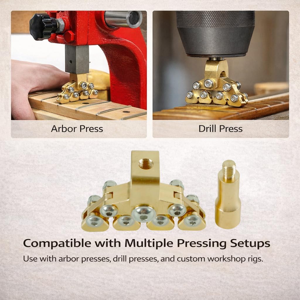Fractal Guitar Fret Press Caul- Self-Adjusting Luthier Tool - No Inserts Needed - Auto-Adapts to 7.25"-16" Radius - Fits 3/8" Arbor Press