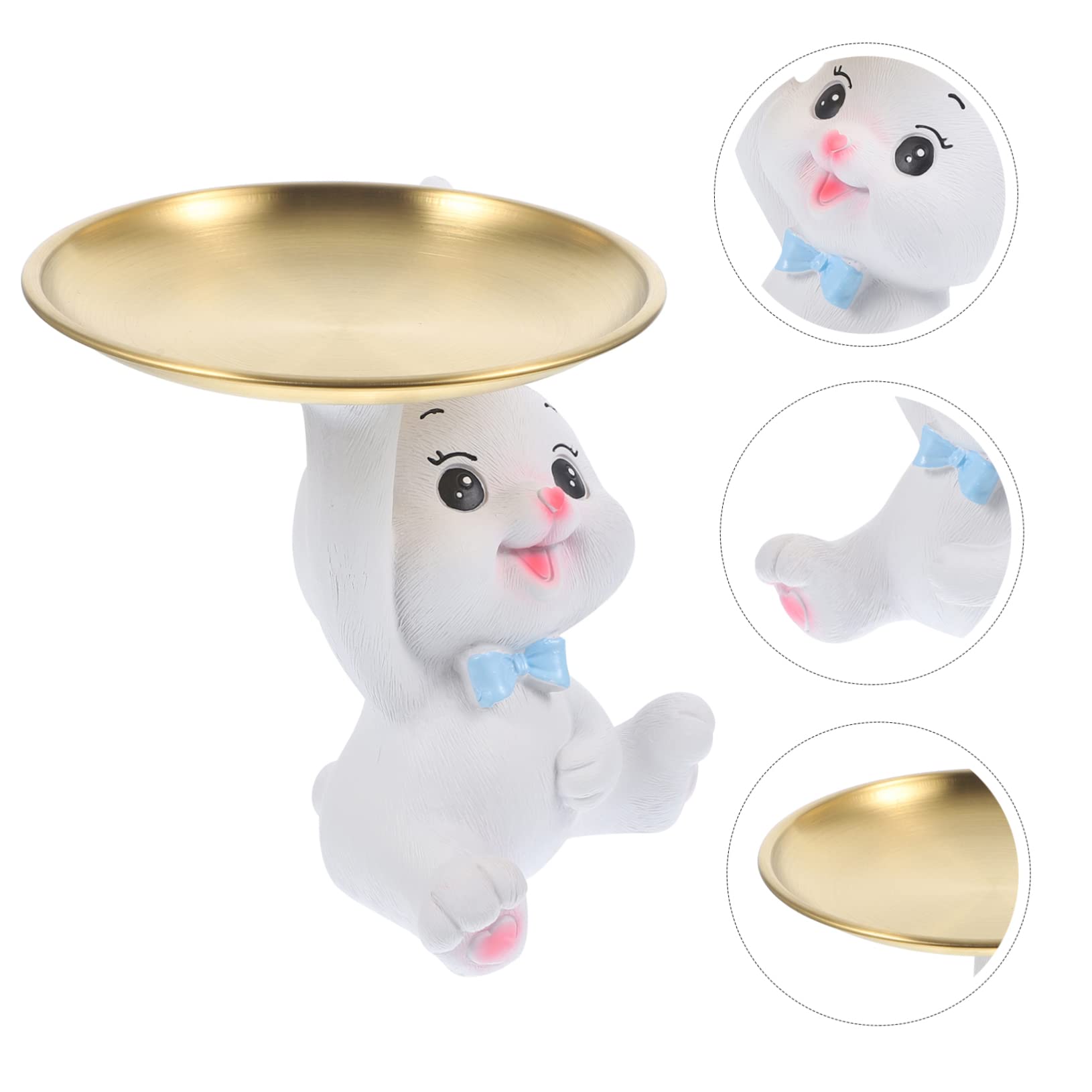 Bandeja Decorativa de Conejito para Guardar Joyas y Objetos Pequeños, Hecha de Resina y Acero Inoxidable, Adecuado para Tocador o Sala de Estudio