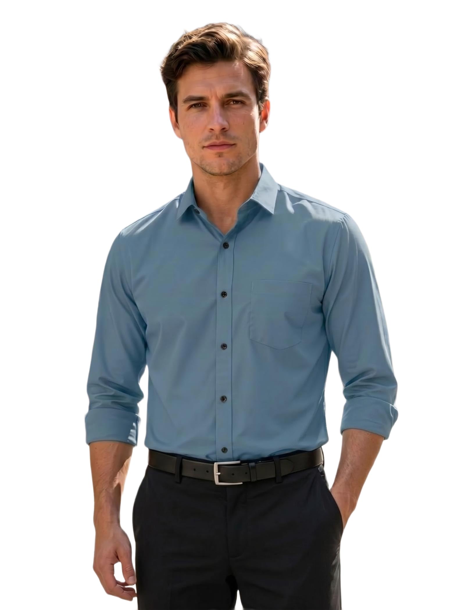 Men's Regular Fit Solid Pattern Cotton Shirt with Spread Collared Long Sleeve Standard Length and Button Down Closure Type | Latest Shirts | Stylish Shirts for Men-image-15