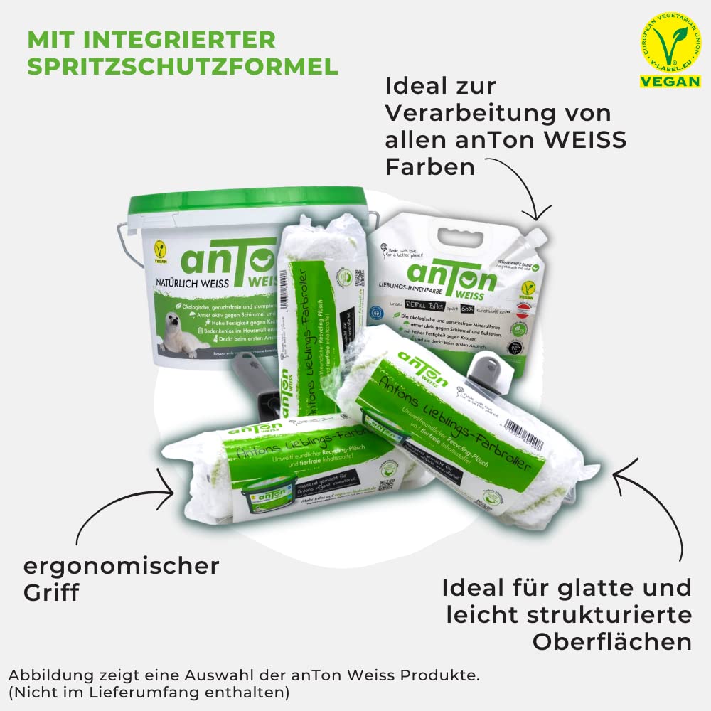 Anton Weiss® Qualitäts Farbroller der Profi Klasse |10er Pack | Perfektes Oberflächenergebnis | 18 cm | für raue und glatte Untergründe | Reichweiten optimierte Formel | für die perfekte Verteilung