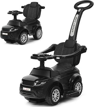 GYMAX 3 in 1 Kids Ride on Push Car, Push Along Car with Handle, Guardrails, Lights, Horn & Music, Underneath Storage, Toddler Sliding Toy for 1-3 Years Old Boys Girls Black