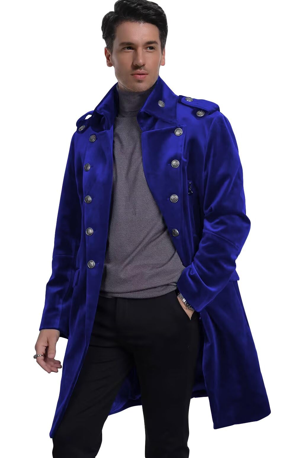 Velvet Mens Overcoat Winter Double Breasted Long Trench Coat Men Notched Lapel Pea Coat for Outdoor Wear