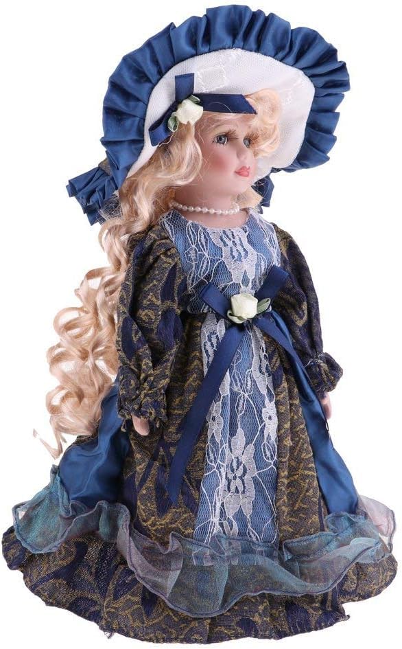 Shidongbla Muñecas de porcelana antigua de 30 cm, muñeca de porcelana victoriana, coleccionables de artes y manualidades vintage, con soporte, hogar o nombre