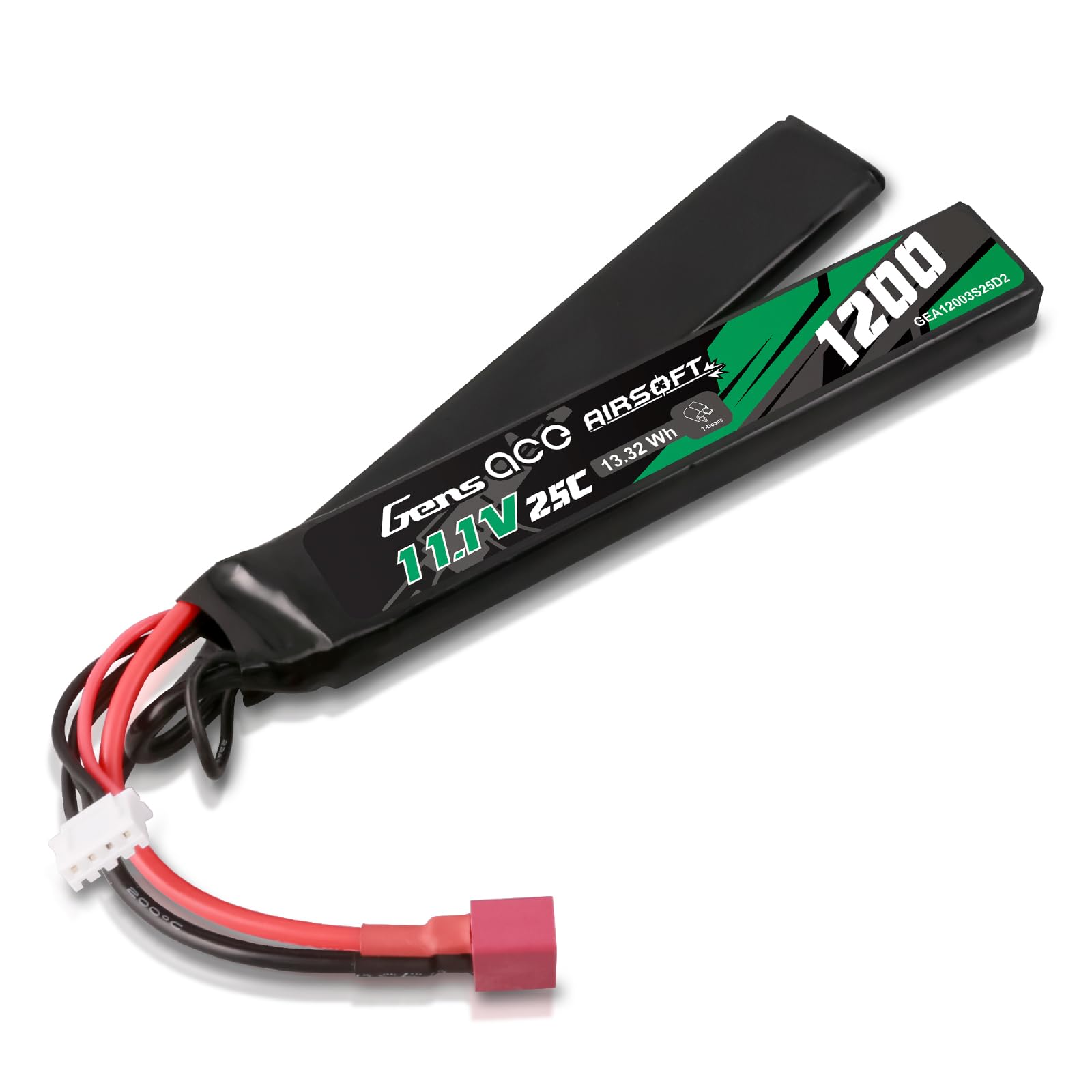 Gens Ace 3S 11,1 V 1200 mAh 25C akumulator LiPo 2-drożny split z wtyczką T Deans do standardowych replik Airsoft/AEG