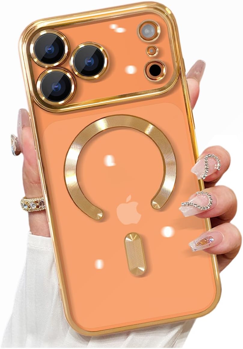 Clear Case for iPhone 17 Pro Case Magnetic, Compatible with MagSafe Built-in Camera Lens Protector, Soft Slim Shockproof Phone Case Cover for iPhone 17 Pro 6.3" - Gold