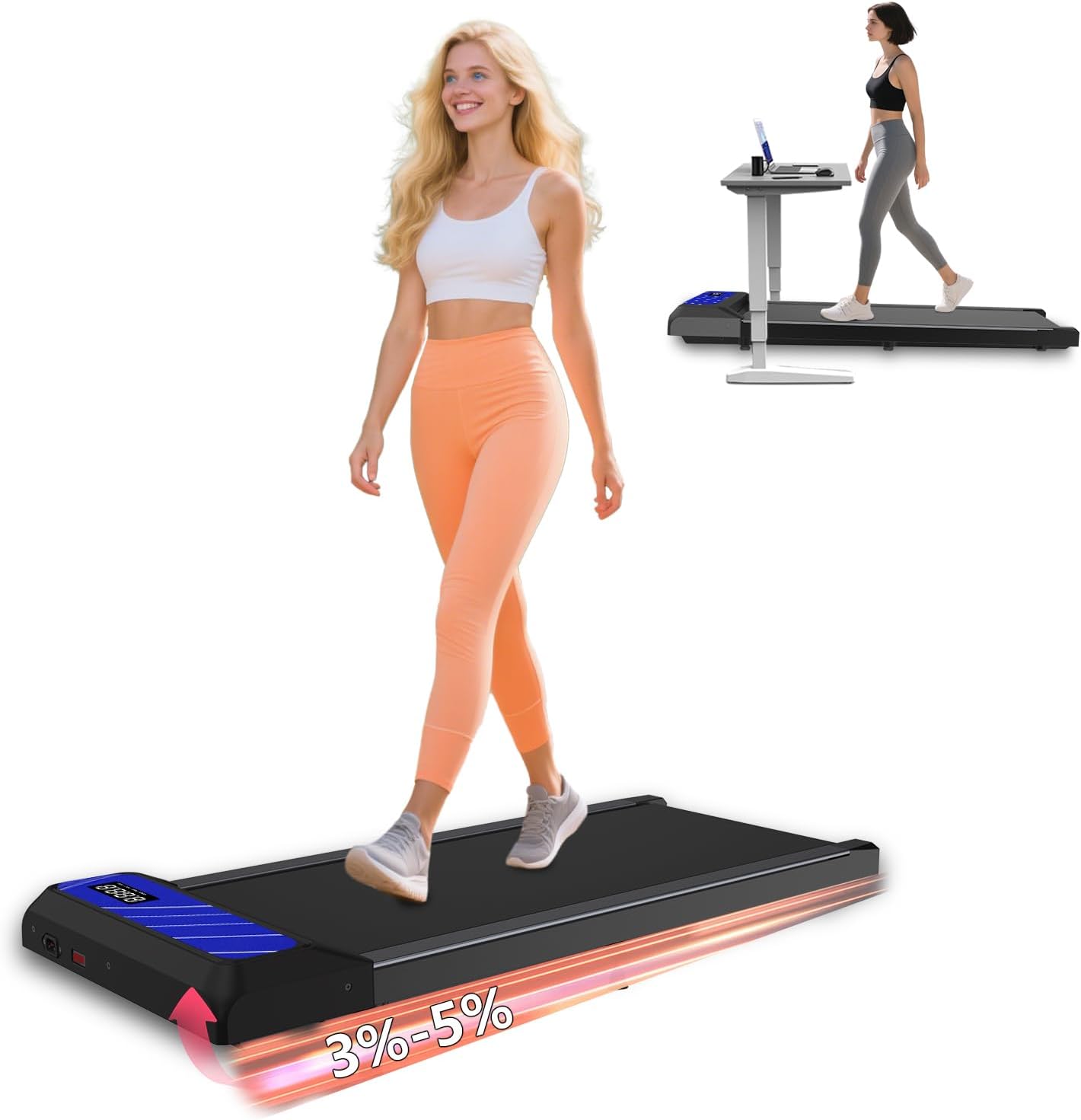 Walking Pad, Under Desk Treadmill with Incline, 2 in 1 Portable Treadmills for Home, 2.5HP Low Noise Small Treadmill with Remote Control, Compact Design Walking Jogging Running Machine