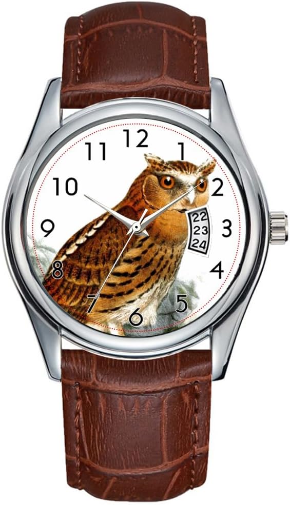 Men Watch Casual Waterproof Quartz Watches Clock Date Classic Business Brown Leather Christmas Wristwatch Giant scops owl wristwatches