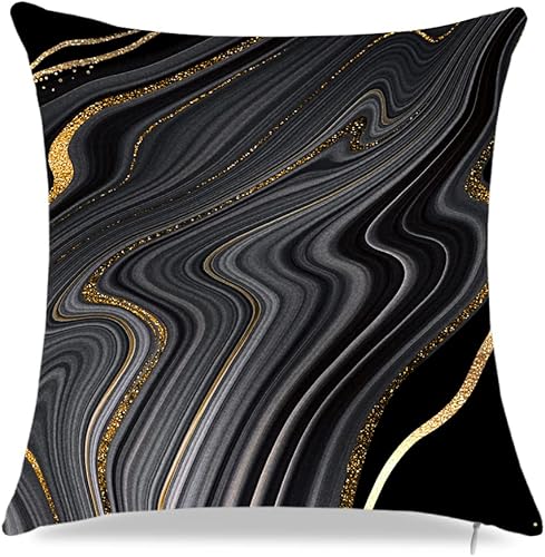 Miniatura 5 de Fundas de almohada negras, fundas de almohada decorativas negras y doradas de 18 x 18 pulgadas, fundas de almohada decorativas negras, fundas de