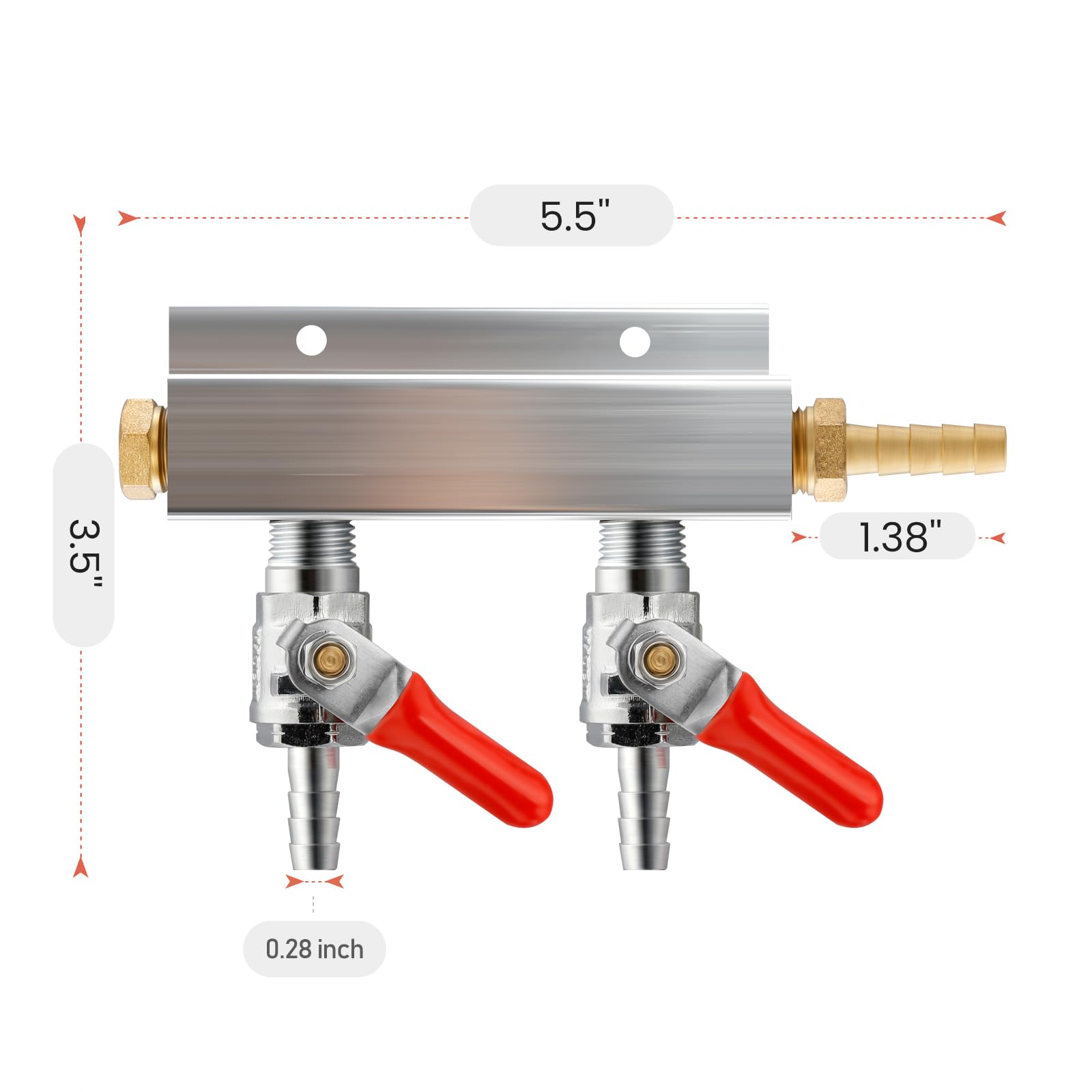 Colector de gas de 2 vías, distribuidor de CO2, distribuidor de 5/16 pulgadas, válvula de retención integrada, herramienta de elaboración de cerveza casera, entrada de gas CO2 en el lado