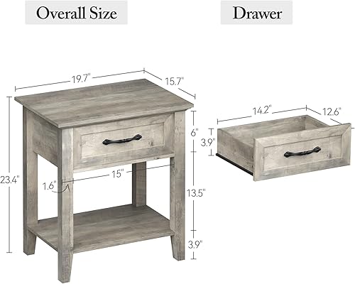 Miniatura 3 de IDEALHOUSE Juego de 2 mesitas de noche grises, mesa auxiliar con cajón, mesa auxiliar para espacios, estantes de almacenamiento de 2 niveles con