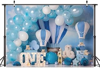 AIIKES 8x6FT 1st Birthday Backdrop Children's 1st Birthday Happy Photography Backdrop Hot Air Balloon and Balloon Party Decoration Backdrop Neonatal Bath Photography Backdrop Studio Props 12-541
