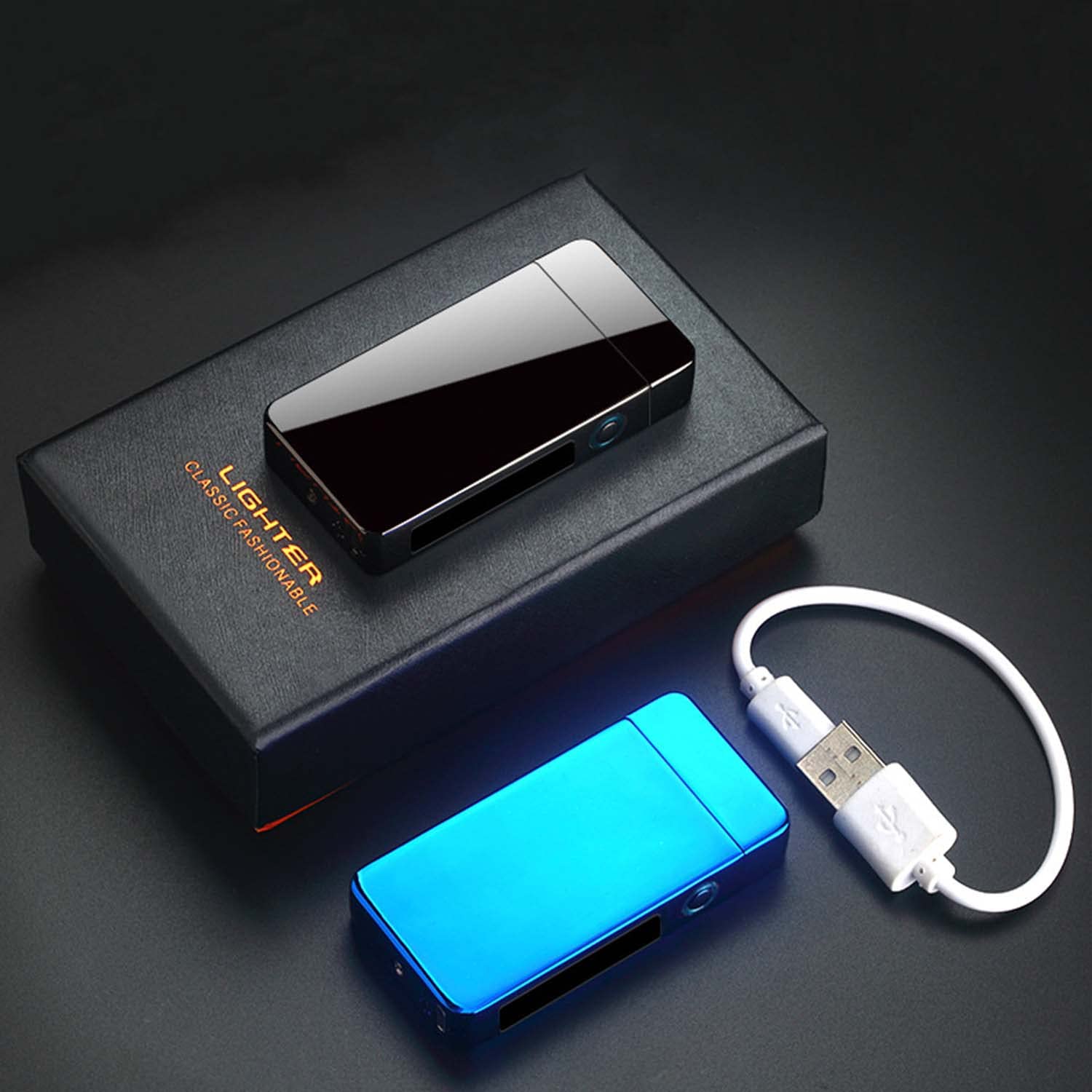 Lot de 5 Briquet à Double Arc USB Rechargeable Coupe-Vent Allumage Électrique avec Puissance D'affichage à LED pour Clients Amis