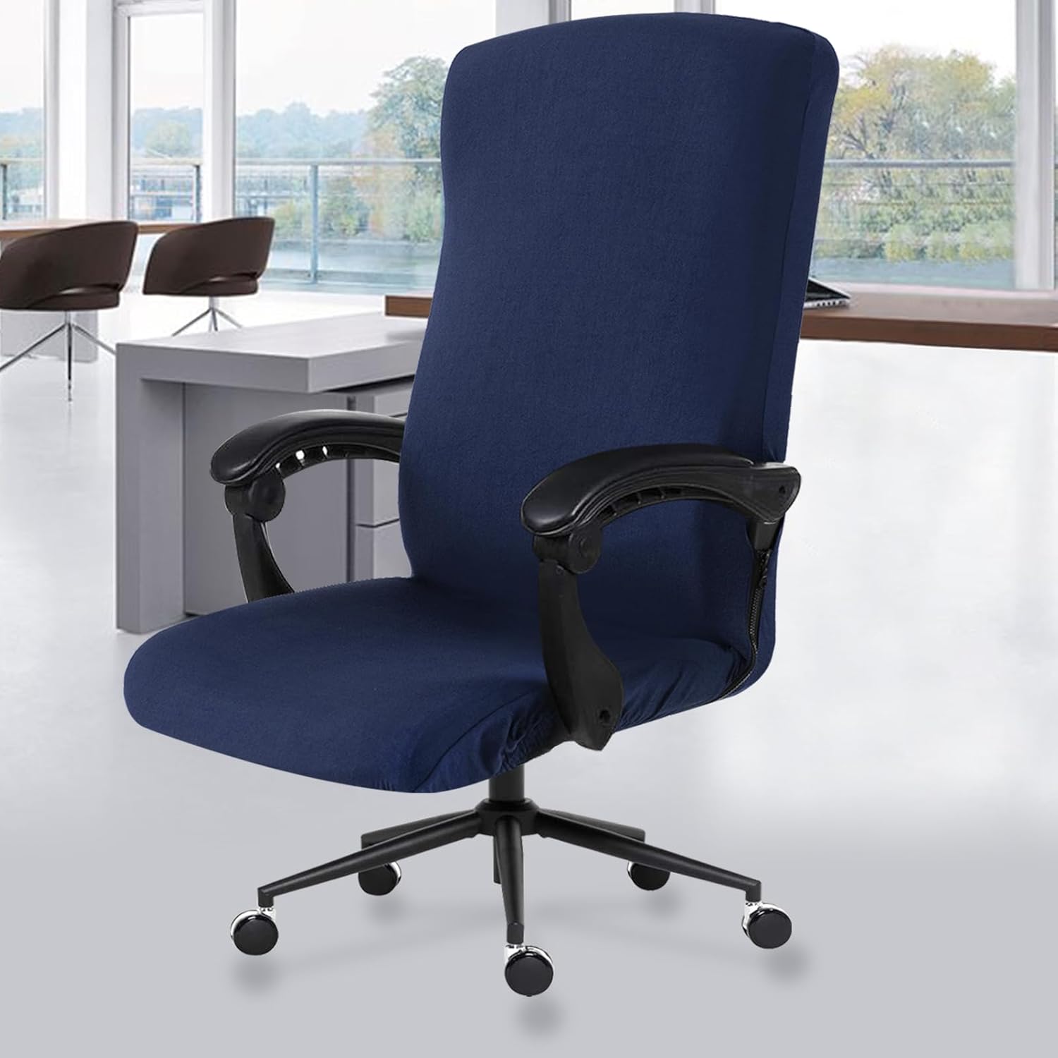 DIVA EN CAMINO DEC Universal Office Chair Cover with Durable Zipper, Soft Stretch Slipcover for High Back Chair, Navy Navy Large Chair Cover