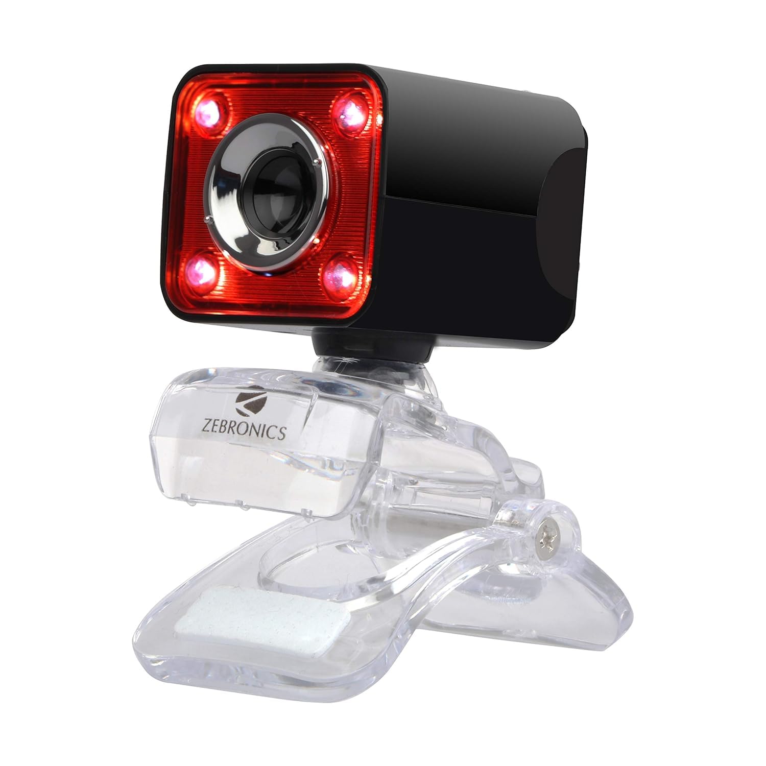 ZEBRONICS Zeb-Crystal Pro Web Camera with USB Powered, 3P Lens, Night Vision, Built-in Mic, Red