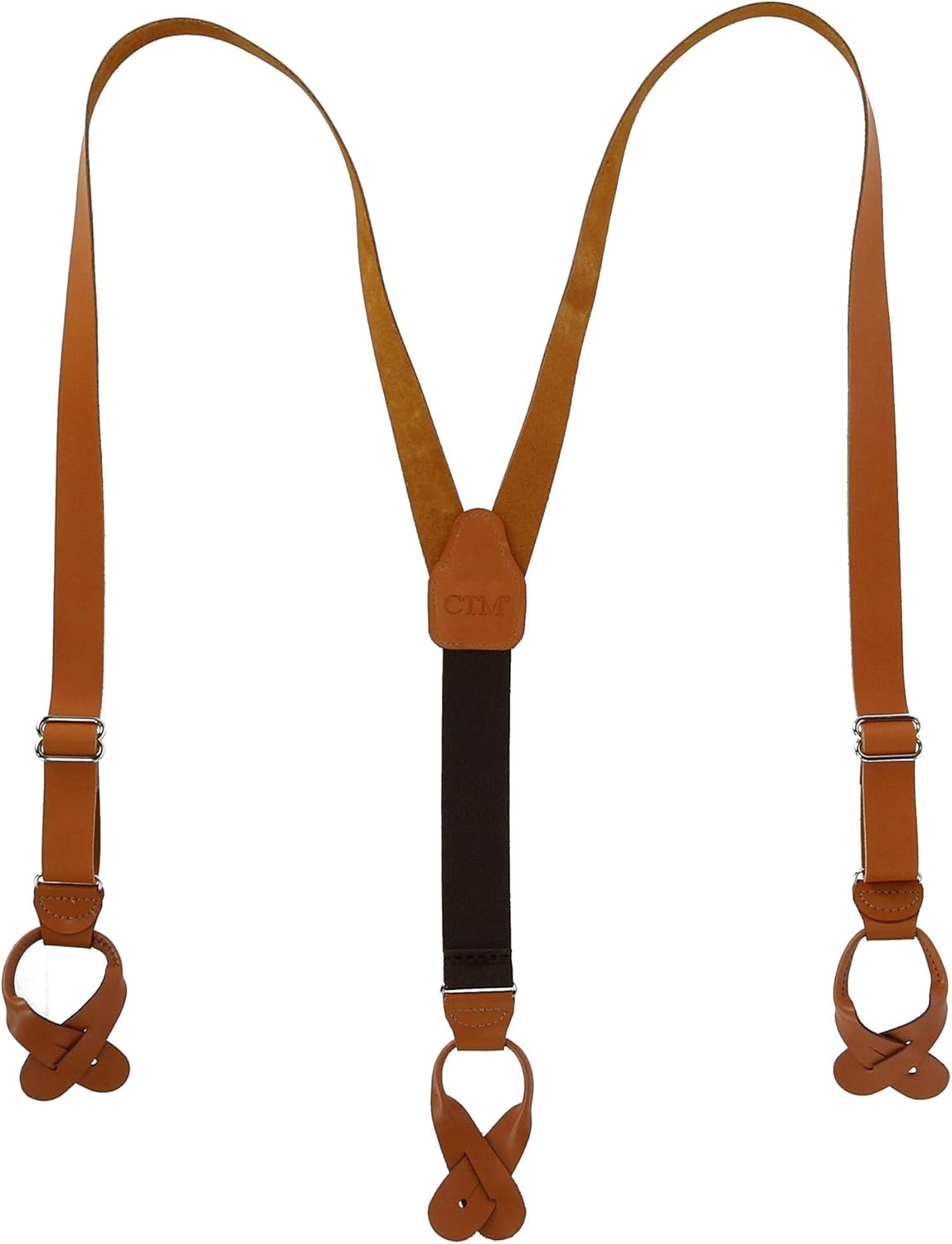 CTM Men's Coated Leather Button-End 1 Inch Suspenders