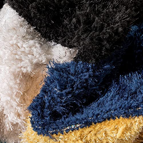 Image of Rectangular Shaggy Fur Carpet 2x6 Feet, Multicolor (Turquoise, Navy Blue, Black, White, Mustard) Soft Fluffy Area Rug for Living Room and Bedroom
