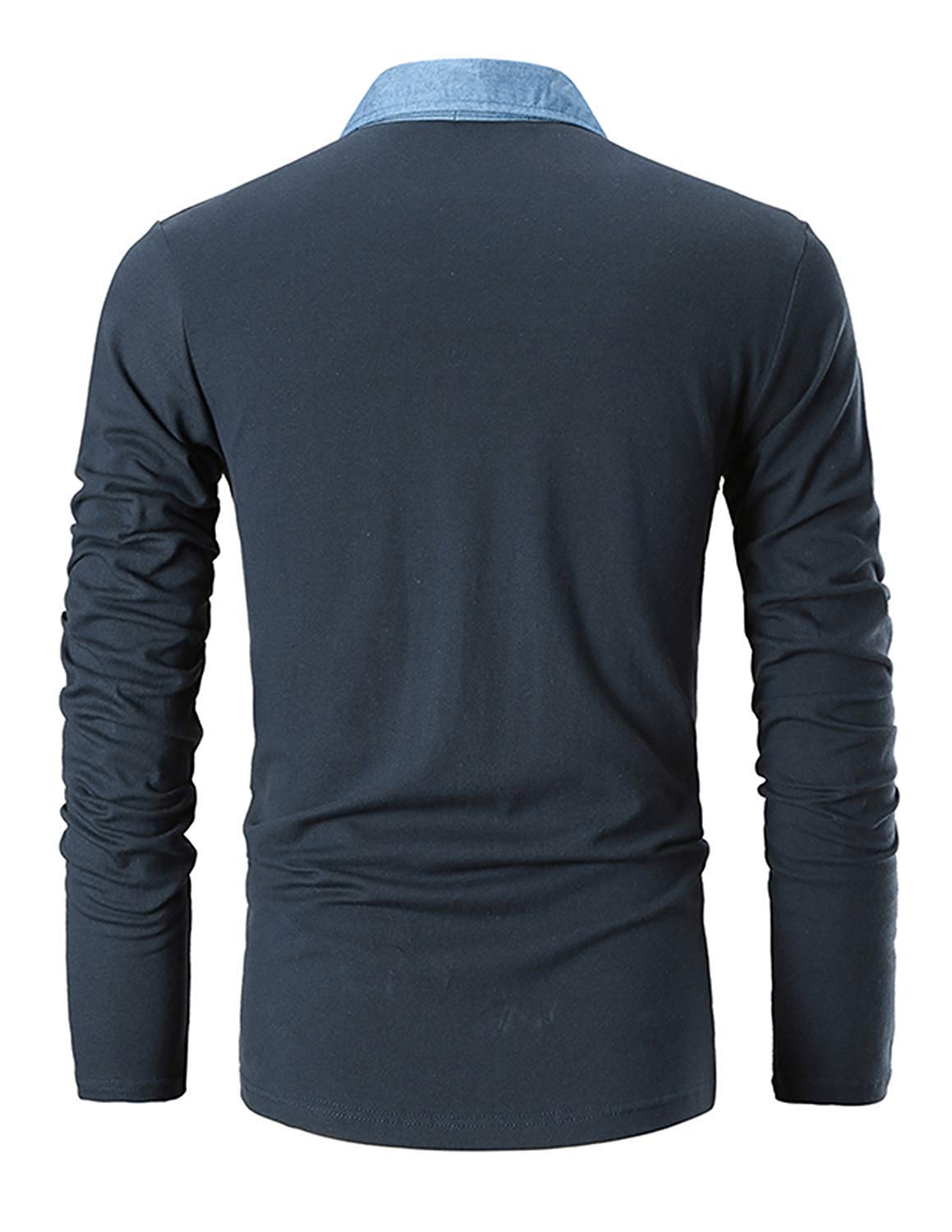 GNRSPTY Polo Manica Lunga Uomo Maglietta Denim Collare Maglia Elegante Cotone T-Shirt Golf Tennis Lavoro Camicia