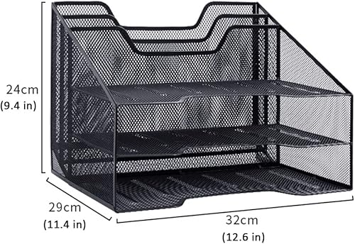 Miniatura 7 de Organizador de archivos de escritorio, organizador de archivos de malla metálica de 3 niveles, bandeja de cartas, organizador de oficina para