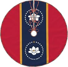 Mississippi State Flag Print Round Christmas Tree Skirt,Fun Country Farmhouse,Christmas Party Christmas Tree Decoration