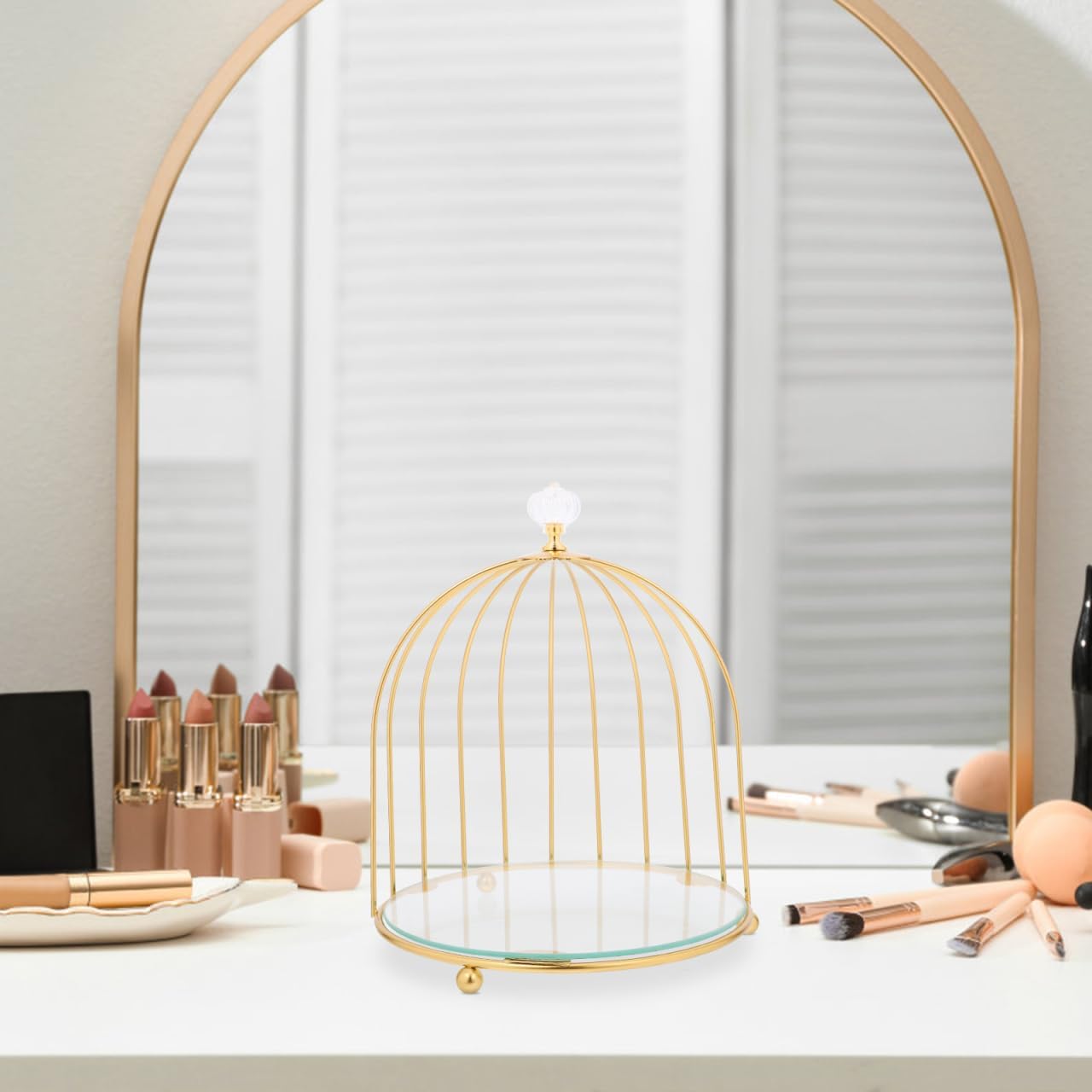 Cabilock Golden Bird Cage Cake Stand Elegant Bird Cage Shaped Dessert Tray Metal Cupcake Display Rack Decorative Weddings Platter for Serving Cakes Appetizers Fruit Salads